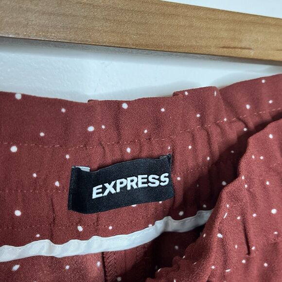 Express Polka Dot Ankle High Rise Pants Rust Womens XL Paperbag Elastic Waist - Picture 4 of 10